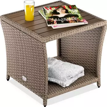 Casaria Polyrattan Beistelltisch 40x45x45cm Akazienholz Creme