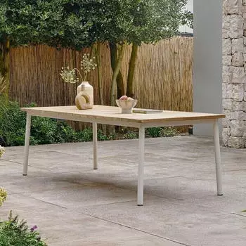 Applebee Milou Gartentisch 240x100cm Aluminium/Teak Wei&szlig;/Natur/Hellgrau