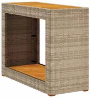 vidaXL Garten-Beistelltisch mit Holzplatte Beige Poly Rattan