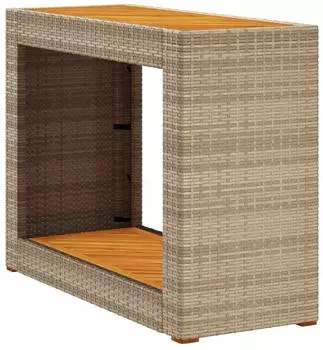 vidaXL Garten-Beistelltisch mit Holzplatte Beige Poly Rattan (366308)