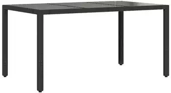 vidaXL Gartentisch mit Glasplatte Schwarz 150x90x75 cm Poly Rattan (365589)