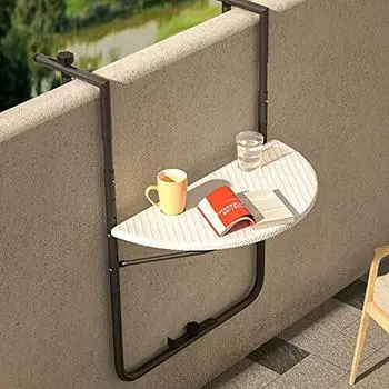 Bakaji Balkongeländer-Tisch Klappbar Metall & Polyrattan Weiß 60x64cm (B08184WHITE)