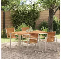 vidaXL Esstisch 150x90x75 cm Massives Teakholz und Edelstahl