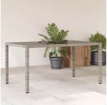 vidaXL Gartentisch mit Glasplatte Grau 150x90x75 cm Poly Rattan (365591)