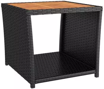 vidaXL Beistelltisch mit Holzplatte Schwarz Poly Rattan & Akazienholz