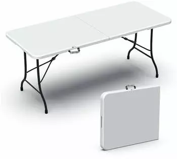 Vounot Klappbarer Campingtisch 180x75cm HDPE 8 Personen, Wei&szlig;