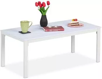 Relaxdays Gartentisch Loungetisch wetterfest wei&szlig; 39x98x48cm (10049580_49)