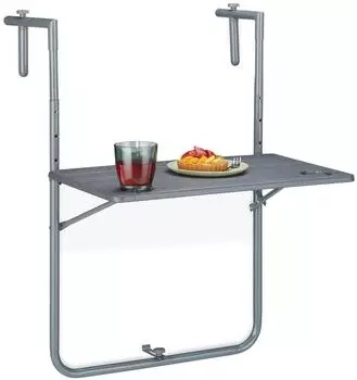 Relaxdays Balkonh&auml;ngetisch klappbar, Kunststoff/Metall, grau, 59,5x84x60cm