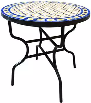Marrakesch Orient & Mediterran Interior Giralda Mosaiktisch Rund Klappbar 80cm, Blau Gelb (mti167)