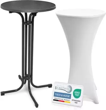 Beautissu Bellini Stehtisch klappbar &Oslash;60cm mit Husse, Grau (Bellini)