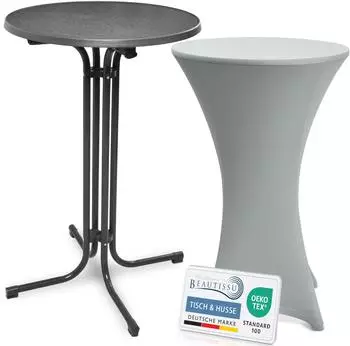 Beautissu Bellini Stehtisch klappbar mit Husse, &Oslash;70cm, grau