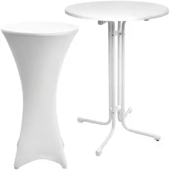 Beautissu Stehtisch klappbar mit Husse, rund, Kunststoff, wei&szlig;, 70x110cm