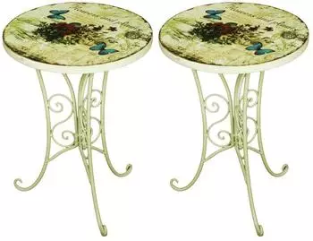 Harms Bistrotisch Bl&uuml;ten-Design Schmetterling, 2er-Set (Altwei&szlig;)