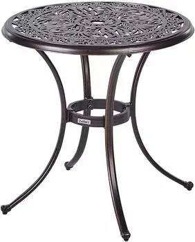Beliani Andalo Bistrotisch rund 68cm Aluminium braun mit Sonnenschirmloch (Andalo)