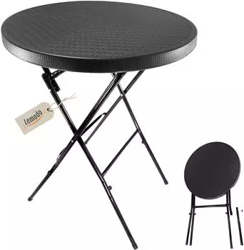 Lemodo Stehtisch klappbar, Rattan-Optik, schwarz, &Oslash;80cm, H110cm (TB028_S)