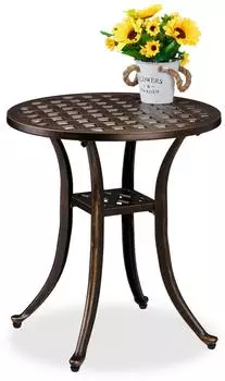 Relaxdays Gartentisch rund, Antik-Look, Aluminiumguss, 53x49cm, schwarz/bronze
