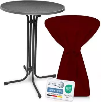 Beautissu Stehtisch mit Husse, klappbar, rund, bordeaux, Metall, 80x110x80cm