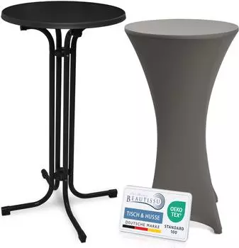 Beautissu Stehtisch Bistrotisch klappbar mit Husse, Metall, rund, 60x110cm