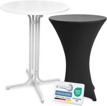 Beautissu Bellini Stehtisch klappbar mit Husse &Oslash;80cm, Schwarz