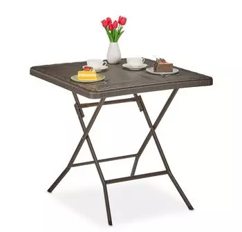 Relaxdays Gartentisch Holzoptik quadratisch Kunststoff/Metall braun (10049591_93)