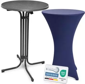 Beautissu Bellini Stehtisch klappbar &Oslash;70cm, grau, mit Husse