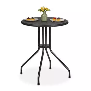 Relaxdays Runder Gartentisch Rattanoptik Kunststoff & Stahl, schwarz, 60x73cm (10049573_46)