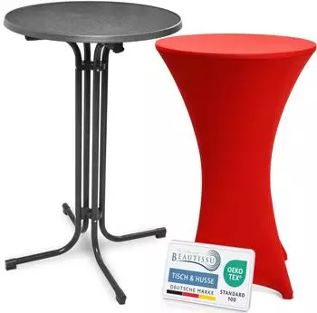 Beautissu Stehtisch klappbar mit Husse, rund, Metall, rot (70x110x70cm)