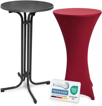 Beautissu Bellini Stehtisch klappbar Ø60cm, grau, mit Husse