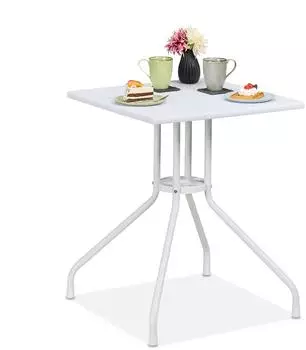 Relaxdays Gartentisch quadratisch, Holzoptik, Kunststoff/Metall, wei&szlig;, 73x62x62cm (10049576)