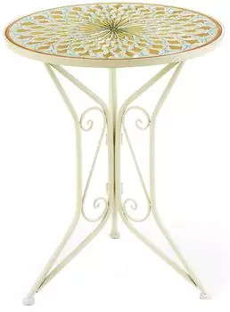 kobolo Bistrotisch Mediterran Mosaikoptik weiß, Ø61cm, H71cm (20082-00)
