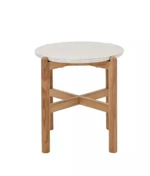 Dehner Portofino Beistelltisch Teakholz/Terrazzo, &Oslash;45,5cm, wei&szlig;/hellbraun
