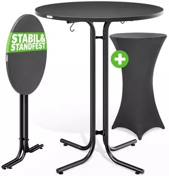 Casaria Stehtisch klappbar mit Husse, rund, 80x110cm, grau/anthrazit (997387)