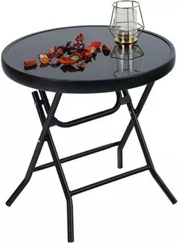 LuxusKollektion Klappbarer Gartentisch, rund, Glas und Metall