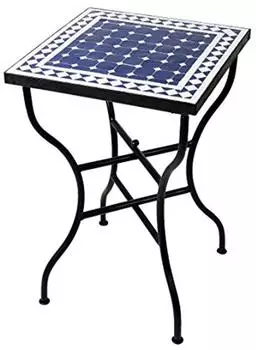 Marrakesch Orient & Mediterran Interior Mosaiktisch Bistrotisch quadratisch klappbar, blau-weiß, 50x50cm (MTI055)