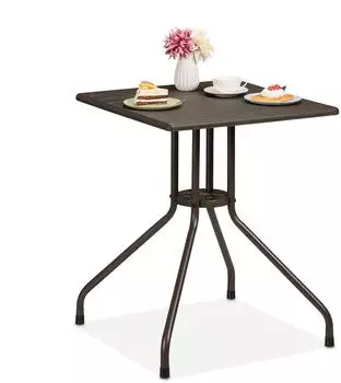 Relaxdays Gartentisch Holz-Optik, eckig, 75x61x61cm, Kunststoff & Stahl, braun (10049577)