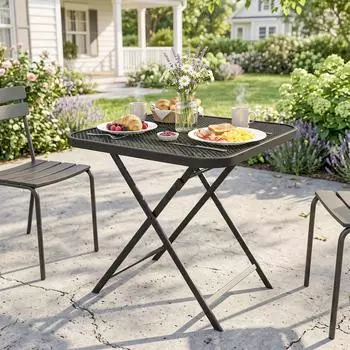 Outsunny Gartentisch klappbar 70x70cm, Stahl, schwarz (84G-680V00BK)