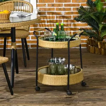 Outsunny Servierwagen Rattan 2 Regale, Outdoor (867-190V00YL)