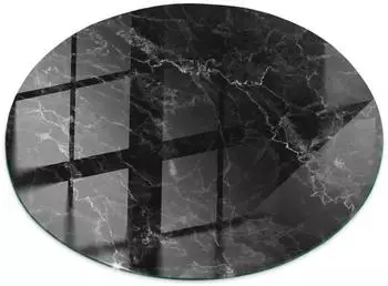 Tulup Tischplatte rund Glas Marmormuster schwarz, ⌀50cm
