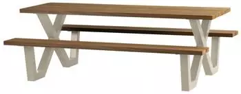 Woood Tablo Picknicktisch Ayous-Holz, 206x145x75cm, Gestell weiß (376036-Z)