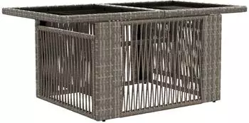 vidaXL Gartentisch h&ouml;henverstellbar, grau, 100x55x37cm, PE-Rattan/Glas (42035137)