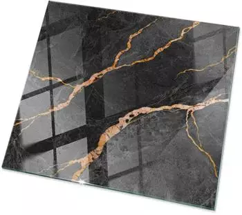 Tulup Tischplatte quadratisch Marmormuster mit Adern, Glas, 50x50cm