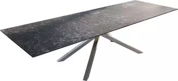 DeLife Edge Outdoortisch 300x100cm Keramik Laminam&reg; Nero Greco, Kreuzgestell Edelstahl (44458)