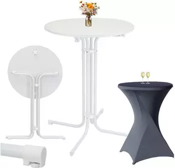 Trutzholm Stehtisch klappbar &Oslash;80cm wei&szlig; mit Husse anthrazit, b&uuml;gelfrei (8952901)