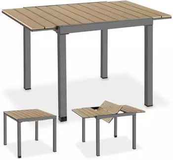 TecTake Inca Gartentisch Aluminium, ausziehbar, Holzoptik schwarz/braun