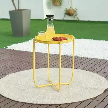 en.casa Sandefjord Tabletttisch mit abnehmbarem Tablett, Stahl, gelb (53x40cm)
