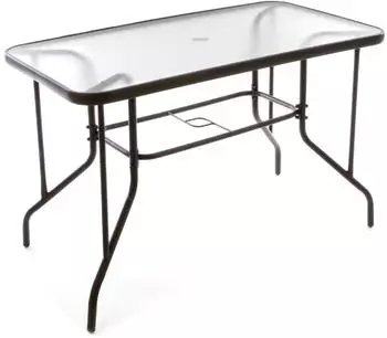 VCM Bistrotisch mit Glasplatte und Schirmst&auml;nderloch, braun, 110x60x72cm