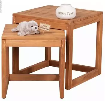 Mr. Deko Verwood 2er Set Beistelltisch Teakholz massiv, stapelbar, 50x50x50cm (BL26032)