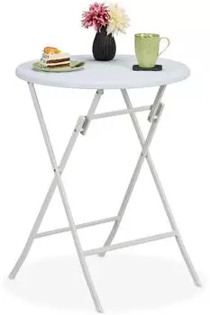 Relaxdays Gartentisch Rattan-Optik, rund, klappbar, 60x75cm, weiß (10049592)