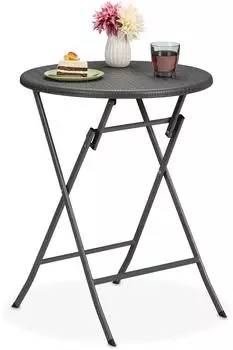 Relaxdays Gartentisch Rattan-Optik, rund, klappbar, 75x60cm, grau (10049592)