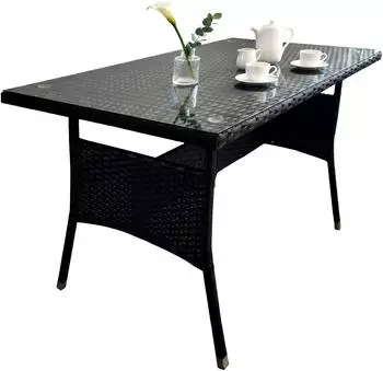 Relaxdays Gartentisch Polyrattan Glasplatte 70x100x60cm, schwarz
